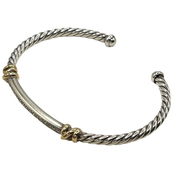 David Yurman Petite Helena Cable Station Bracelet 925 Silver/18k with Diamonds - Picture 2 of 9